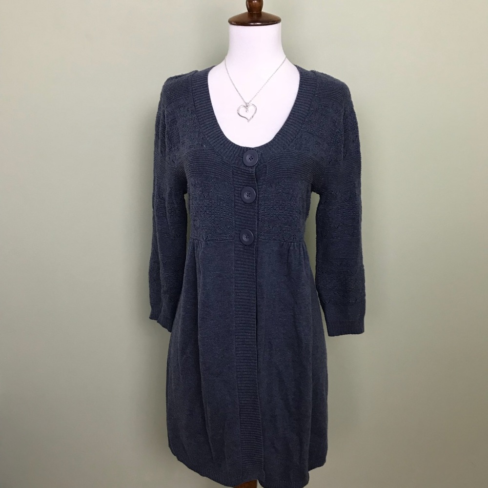 Sonoma Blue Grey Knit Long 3 Button Cardigan